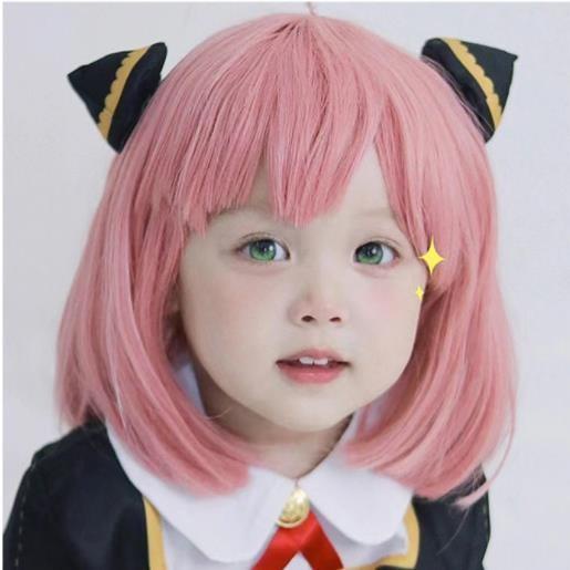 Wigku Rambut Palsu Wig Anak Bob Poni Pendek Warna Baby Pink Cosplay Anya