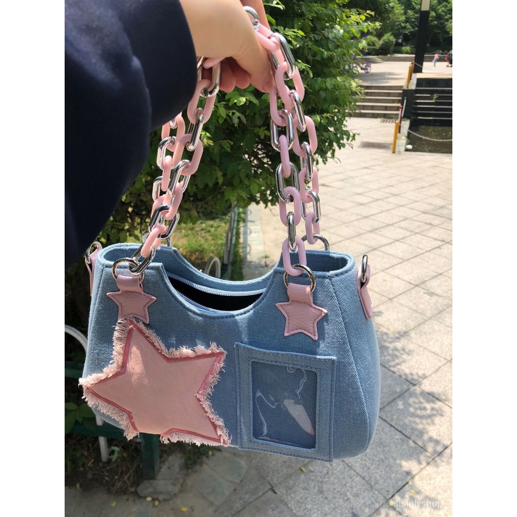 [✅BISA COD] #Sisjuly# Tas bahu Y2K wanita / tas selempang bahu denim retro y2k baru / tas tangan wan