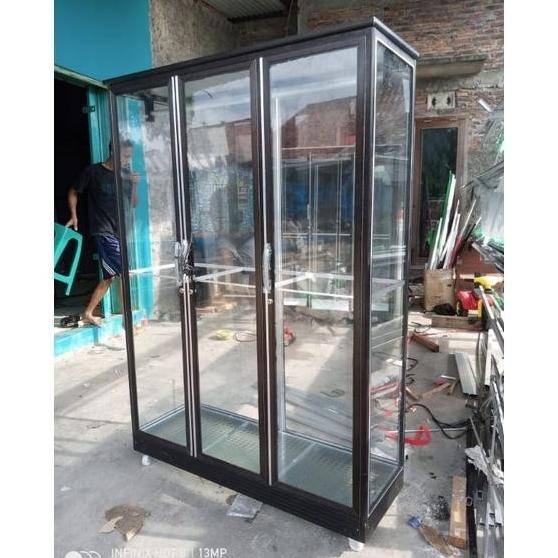 Lemari Kaca 3 Pintu Full Gantung / Almari Pakaian Kaca Aluminium 3 Leo.Nando16