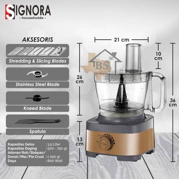 SIGNORA FOOD PROCESSSOR WITH CUBIC CUTTER/ ALAT PEMOTONG/ MIXER FOOD