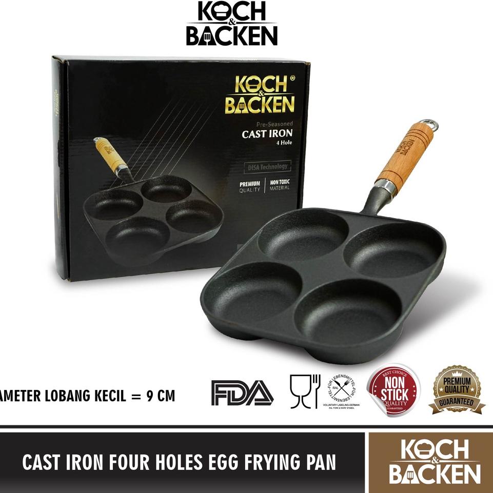 Promo besar KOCH&BACKEN Penggorengan Martabak Cast Iron 4 Holes egg frying pan Premium Besi Cor 19 c