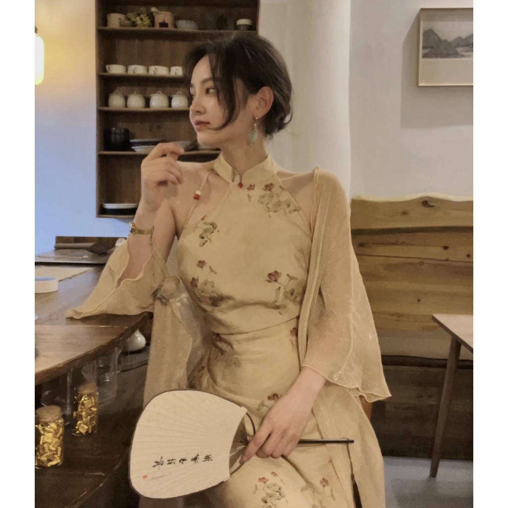 dress floral korea EIAYiyao【Lentera Wisata Meriah】Gaun Cheongsam Retro China Wanita, Gaun Pelangsing