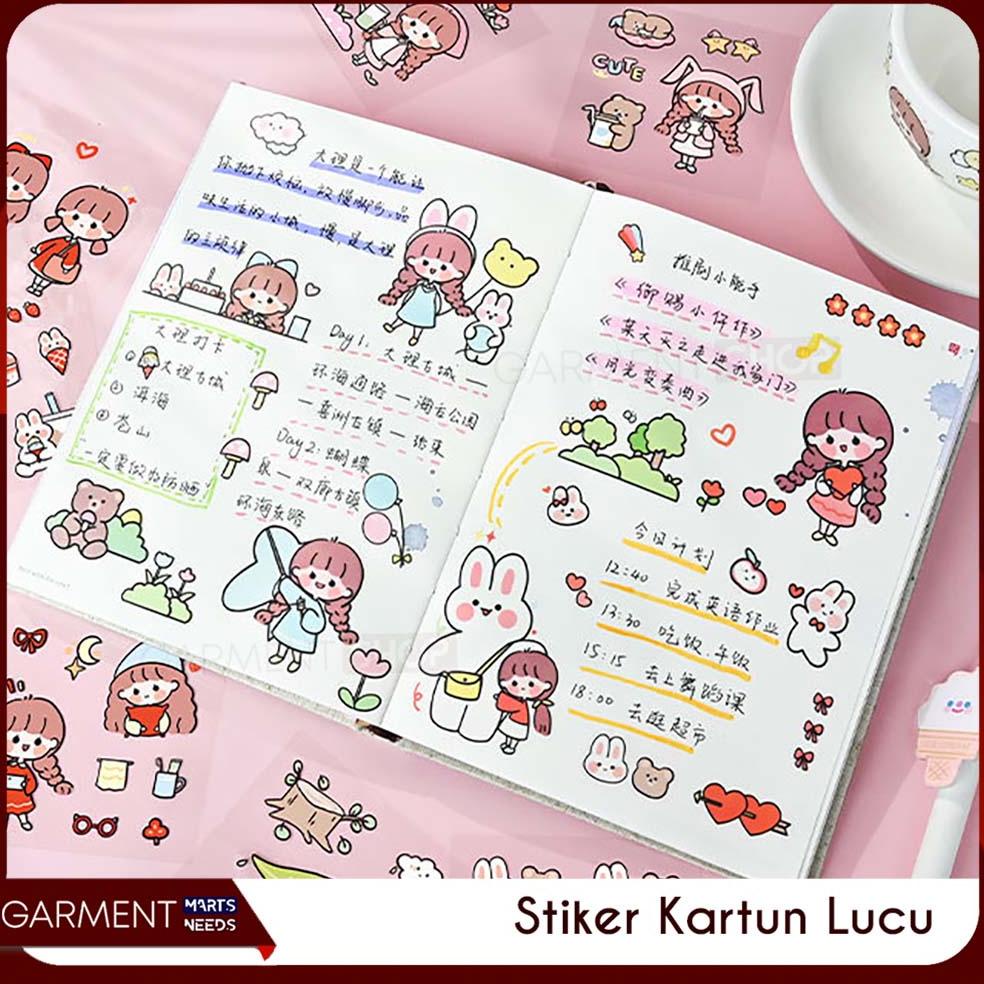 

New - Stiker Buku Diary Motif Kartun Korea Botol Minum Waterproof Handbook Scrapbook DIY Box Isi 100 Lembar