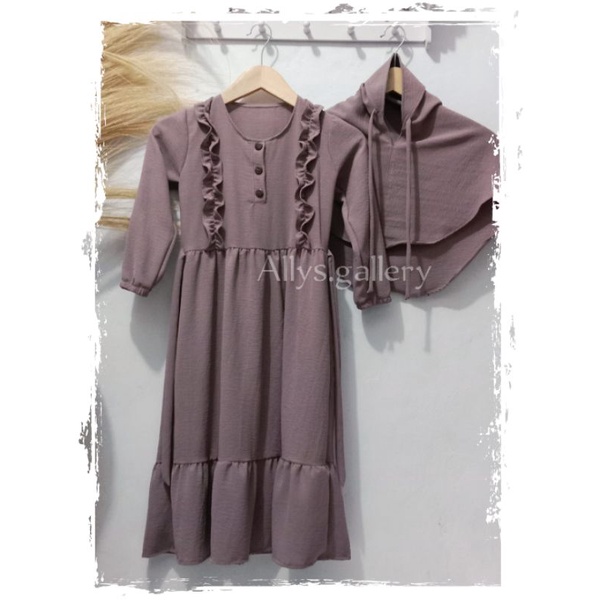 gamis crinkle anak set kerudung gamis crinkle airflow