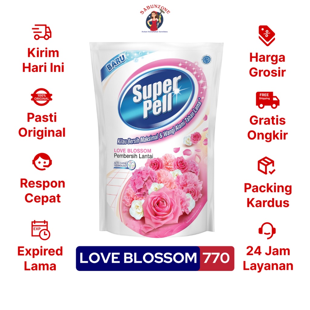 Pembersih Lantai Super Pell Love Blossom Pink 770 ml