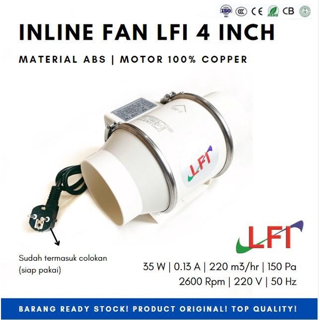 Terlaris Inline Fan Lfi 4 Inch Pp Plastik Duct Inline Pp 4 Inch