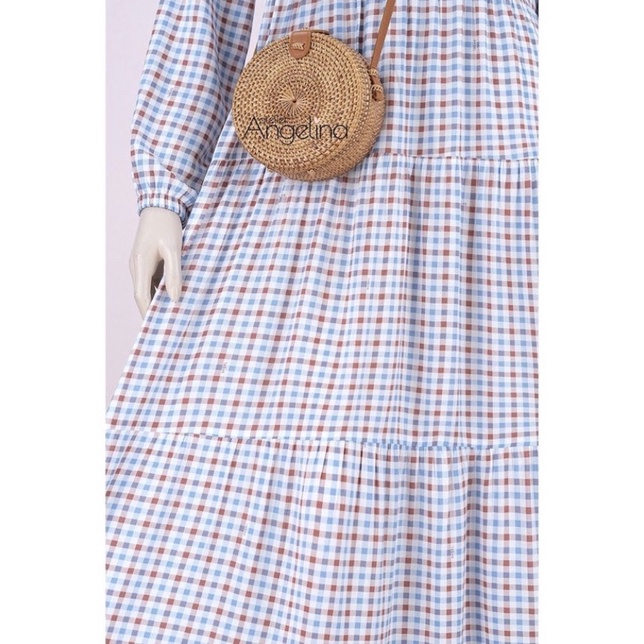DEFECT BELLA DRESS PLAID CORAL BLUE M ATELIER ANGELINA AA REJECT SALE
