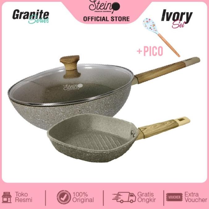 Wok Pan 30cm Steincookware Paket IVORY Set Grill Pan 18cm Stein Onyx
