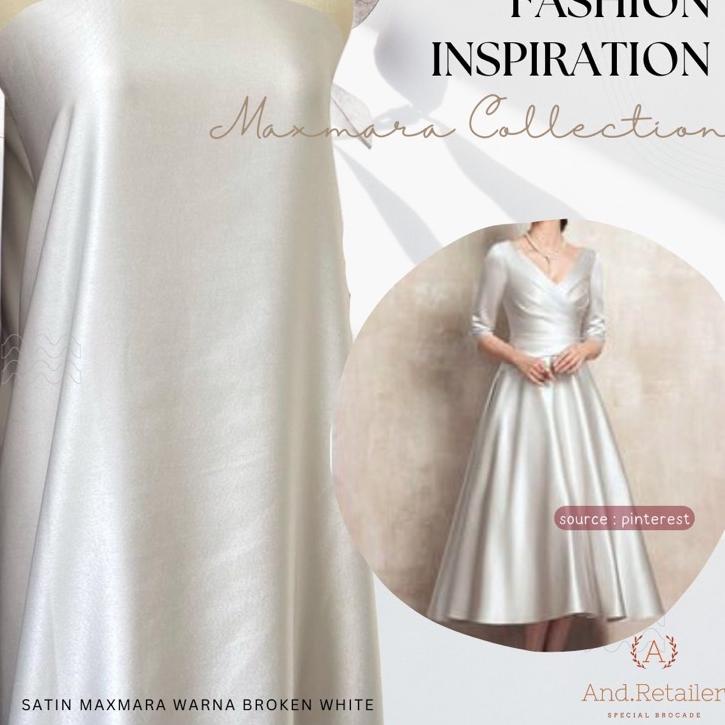 Berkualitas Kain Satin Maxmara Original Pure Silk 100% Warna Putih Tulang Broken White
