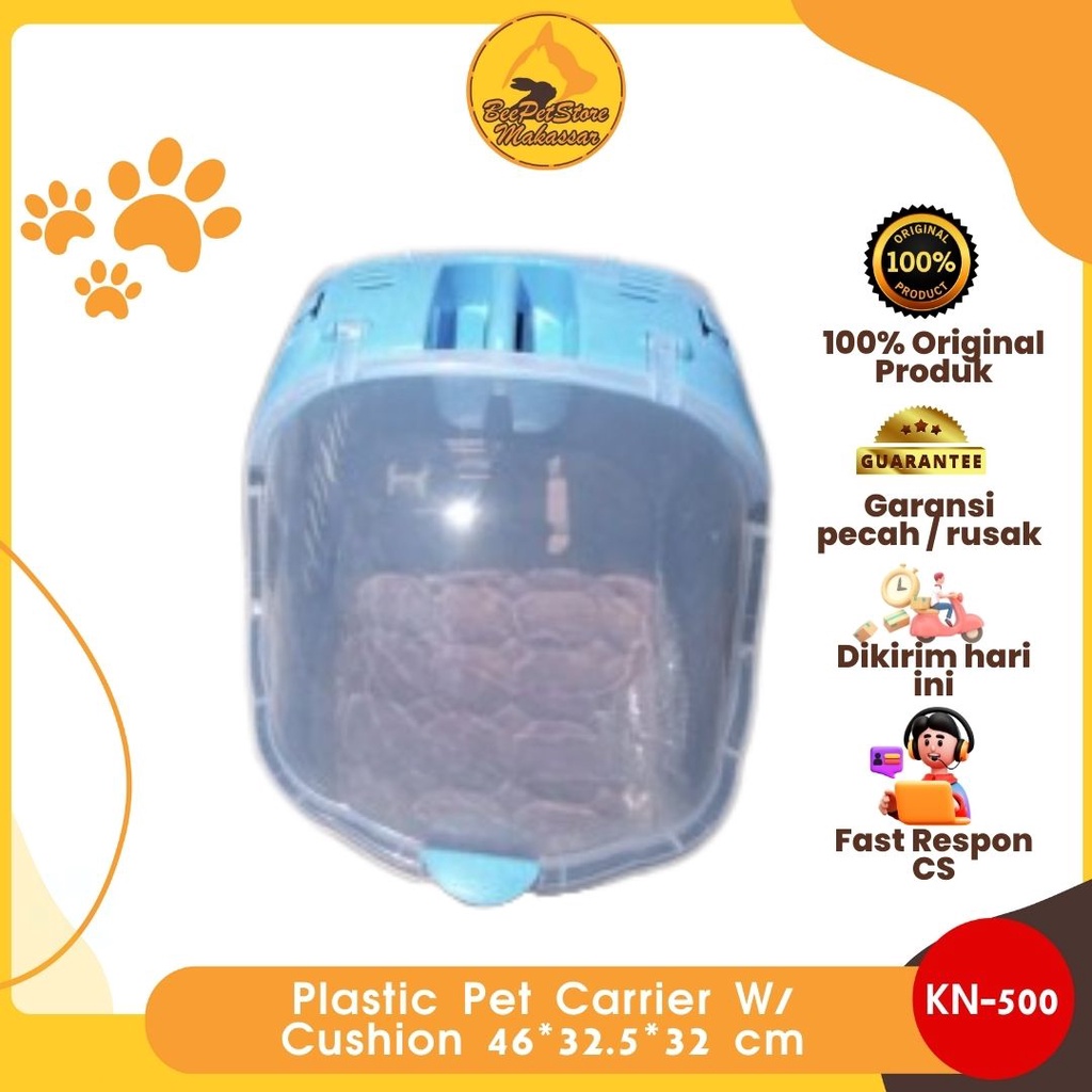 Pet Cargo KHUSUS GOJEK/GRAB-KN-500 (Plastic Pet Carrier W/ Cushion 46*32.5*32 cm)