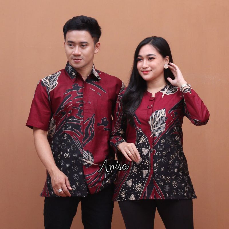 Batik Couple Batik Sarimbit Hem Blus Motif Seno Coklat