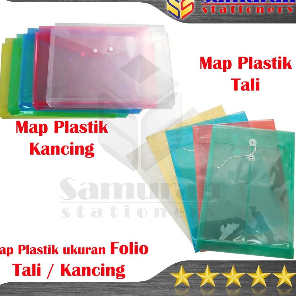 

Shopping Map Plastik Kancing Folio Punggung Per Lusin / Map Plastik Tali ukuran F4 Transparant Clear isi 12 Pcs / Warna Transparant Bening - Biru - Merah - Kuning - Hijau Kejutan Terbesar