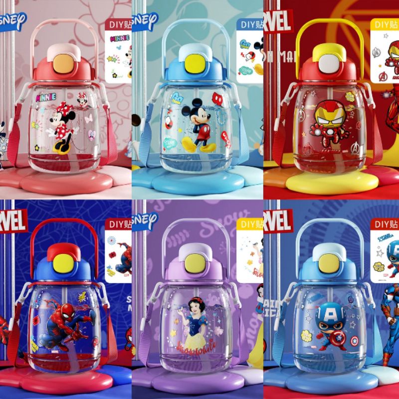 Botol Minum Sedotan / Disney Bottle Dual Fungsi dengan Sticker DIY 1100ML WD8109