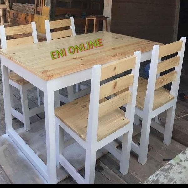 Terlaris Meja Makan Set 4Kursi Sender 120X60X75Cm Full Kayu Pinus Jati Belanda