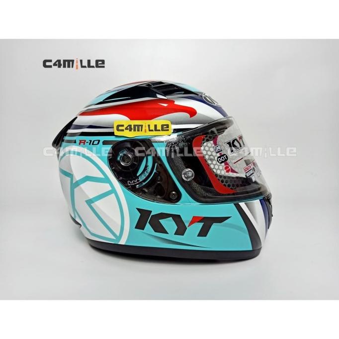 HELM KYT R10 FLAR VISOR SUPER FLUO #1 AQUA BLUE RED FLUO FULL FACE