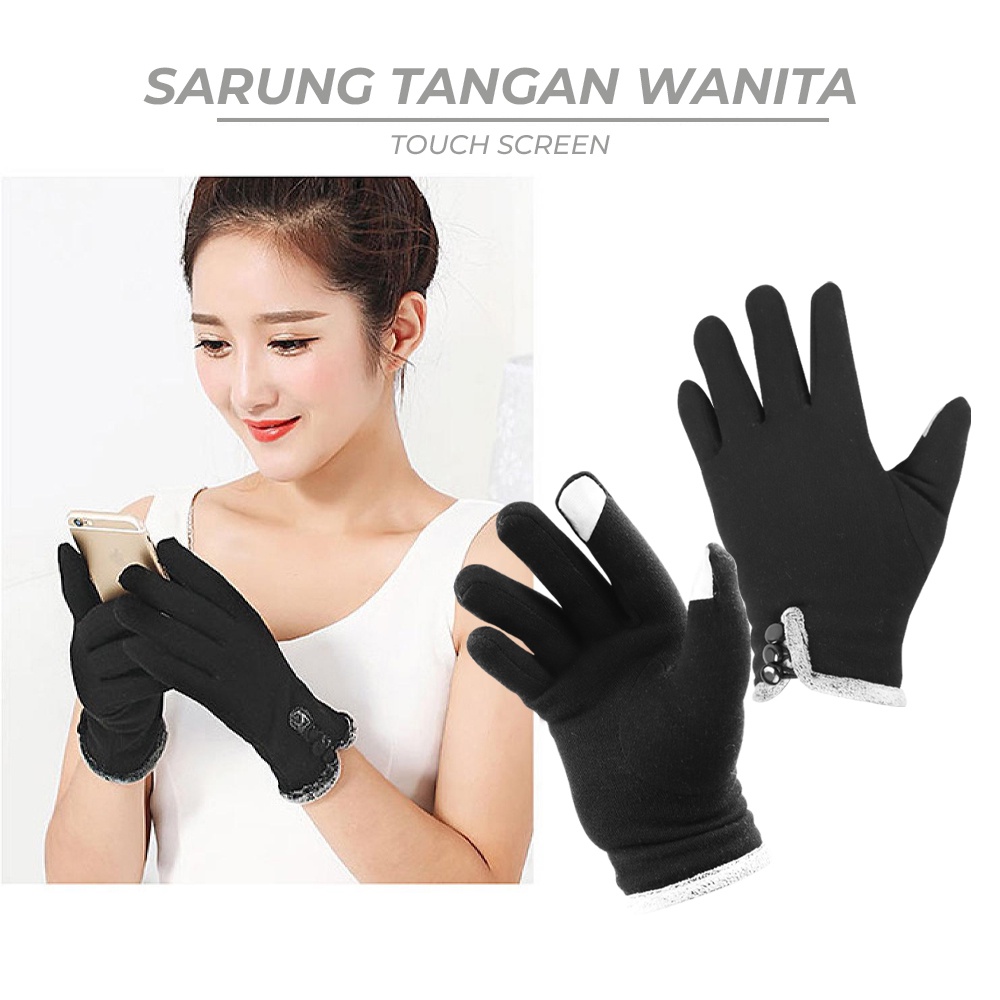 Gs8 NUANHONGHONG Sarung Tangan Wanita Touch Screen Winter Gloves - ST003 - Black Or-i