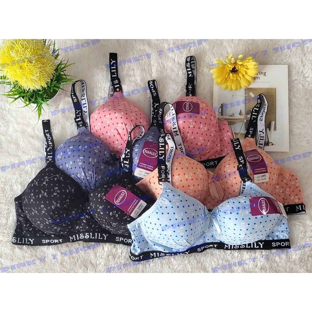 Bra Bh Tanpa Kawat Busa Tipis Corak Pita Polkadot Size 36-42 Kait 3