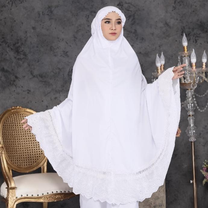 Mukena Dewasa Putih Polos Renda Bordir | Mukena Aisyah | Mukena Putih