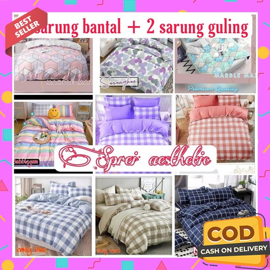 Konico Sprei Aesthetic Polos Minimalist Monocrom Polos Double Hitam Pink Putih Navy Dll Seprei Bed C