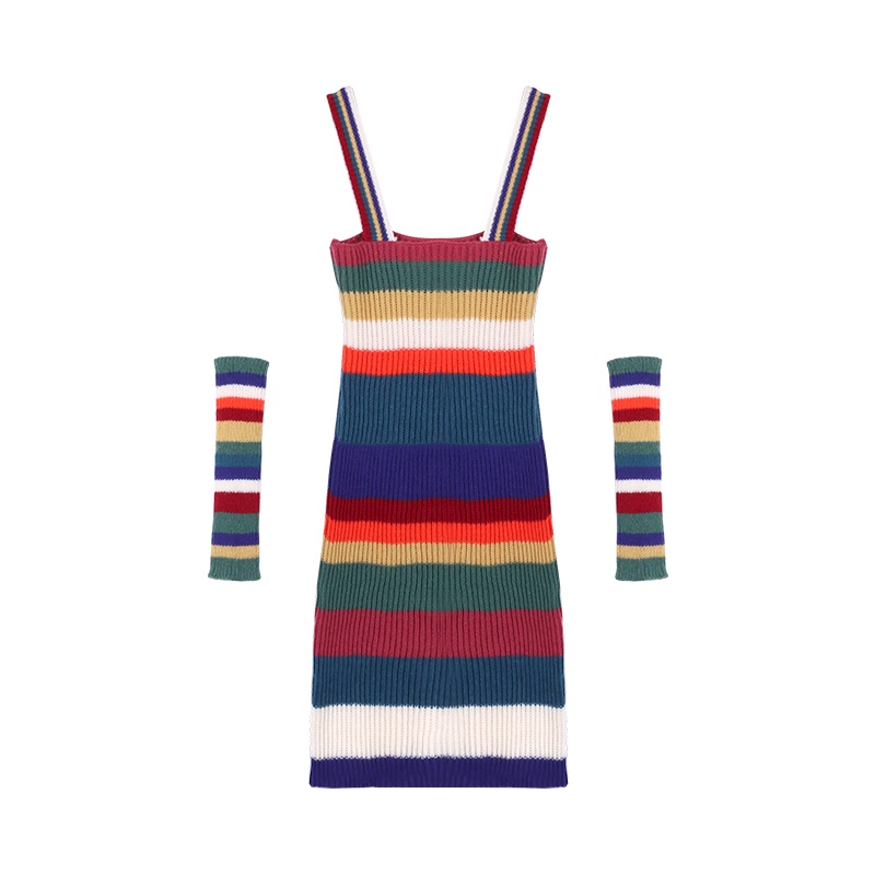 ﹍✔✌dress summer beach sweet and spicy color striped knitted suspender skirt women s new summer chic slim sexy dress chic skirt