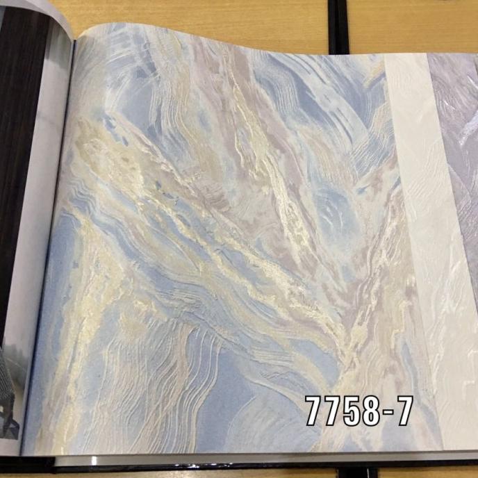 WALLPAPER DINDING MARMER BIRU CREAM ABU ABSTRAK ELITE