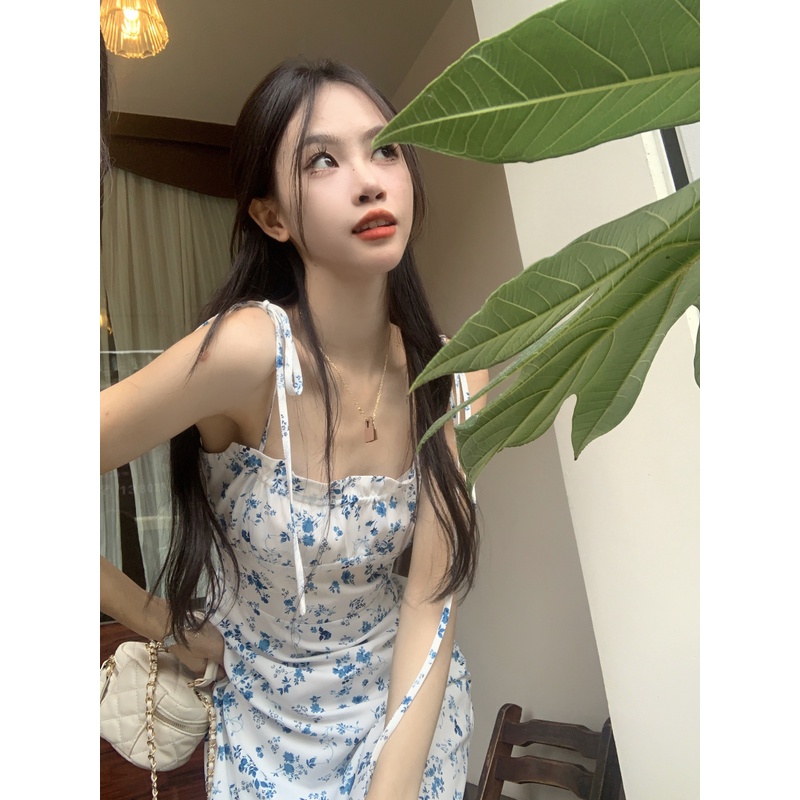 ♙❧✶gaun musim panas pantai pantai temperamen suspender rok ceruk desain rok bunga musim panas wanita gaun ramping gaun manis rok