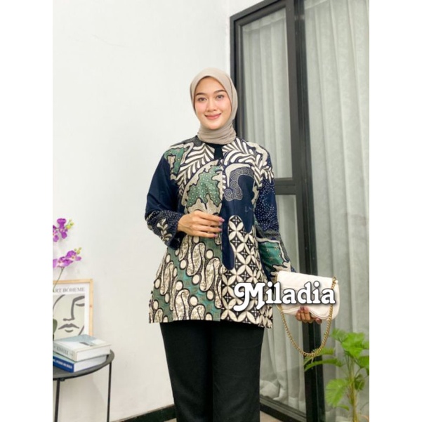 Baju Atasan Wanita Batik Blus Kantor Seragam Lengan Panjang