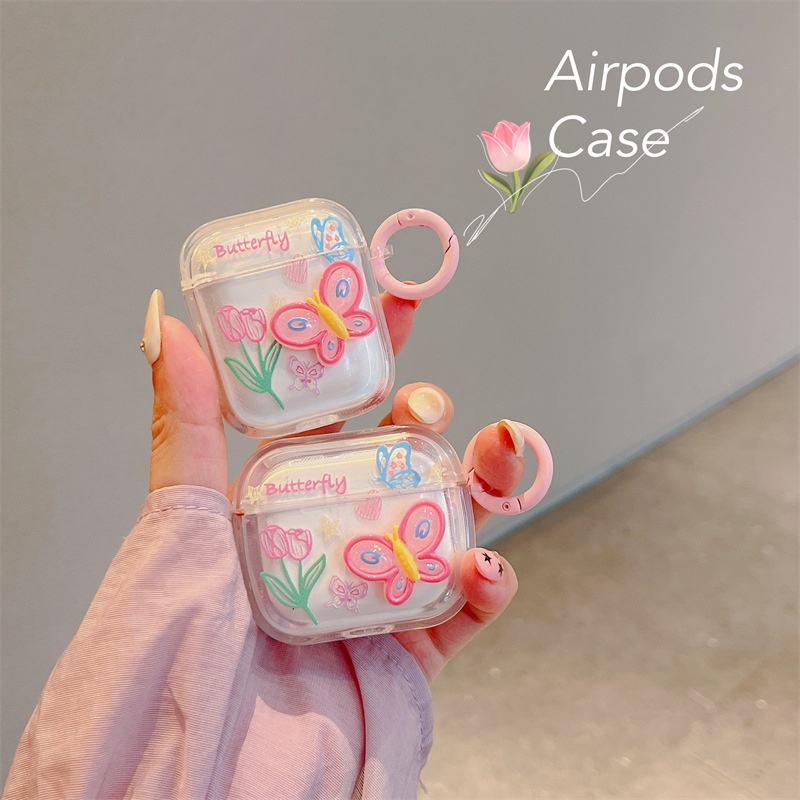 Bunga dan kupu-kupu cocok untuk earphone nirkabel Bluetooth Apple AirPods pro2 set 1/2/3 generasi se