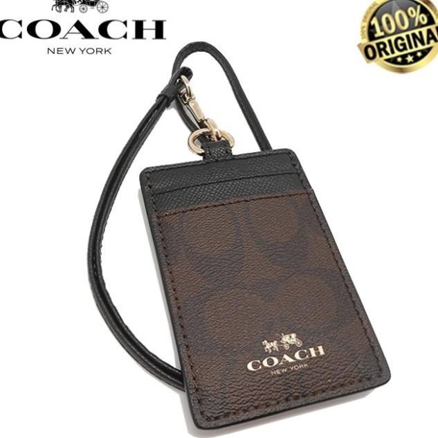 

COACH Lanyard In Colorblock Signature Canvas ID Mahogany 100% Original