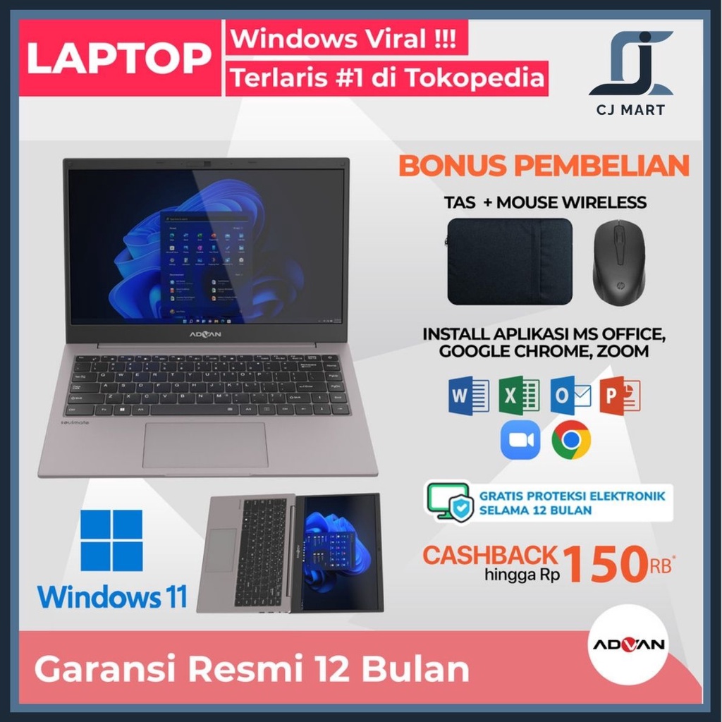 Laptop MURAH ADVAN Soulmate Celeron N4020 4GB 128GB 256GB 14&quot; W11 Laptop Sekolah Laptop Kuliah Laptop Kerja