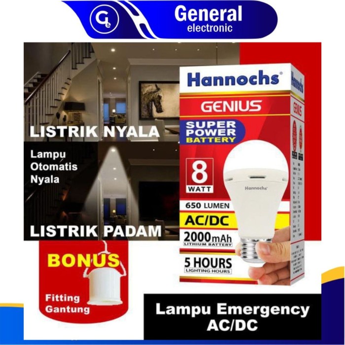 lampu Lampu LED Hannochs Genius Emergency 8 watt / 12 watt / 15 watt Putih - 8 Watt(C6C6) lampu emer