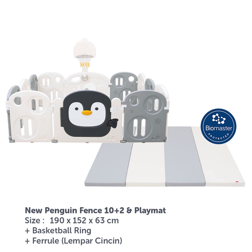 Lumba Fence Penguin + Playmat Antibakterial 10+2 | Pagar Bayi | Playmat | Pagar Anak | Pagar Bermain