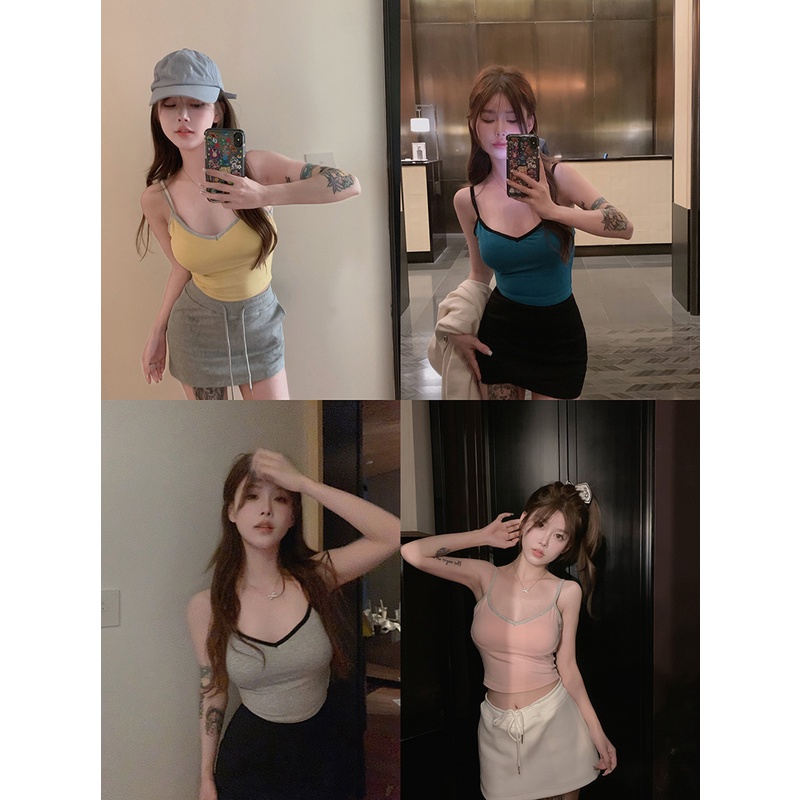 ❏cropped top babes slim fit camisole wanita dalam dan luar tops gaya keinginan murni pendek musim panas gaya keinginan murni kemeja bottoming seksi #COD