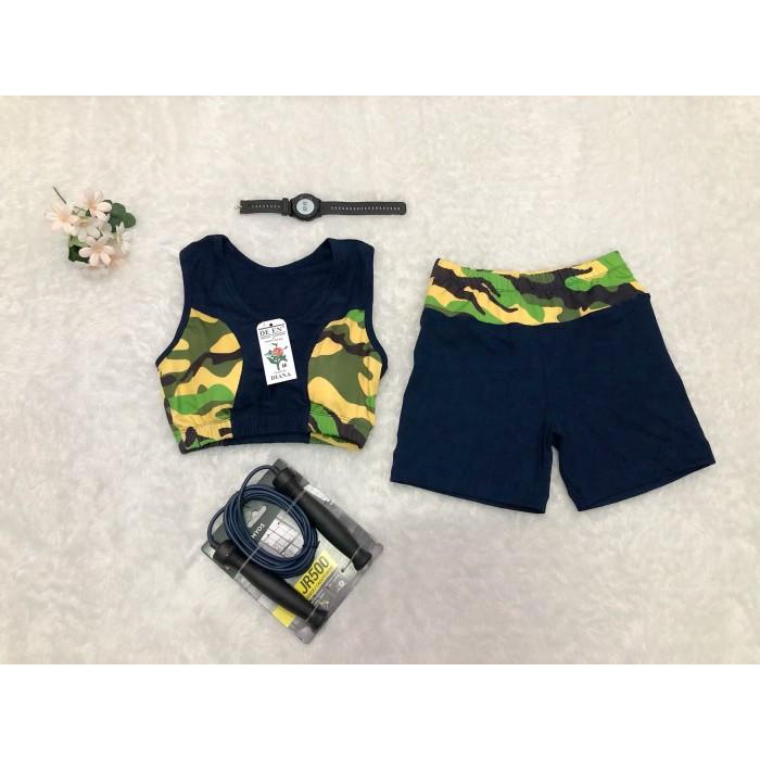 Setelan olahraga wanita sport bra dan celana motif army Best Seller
