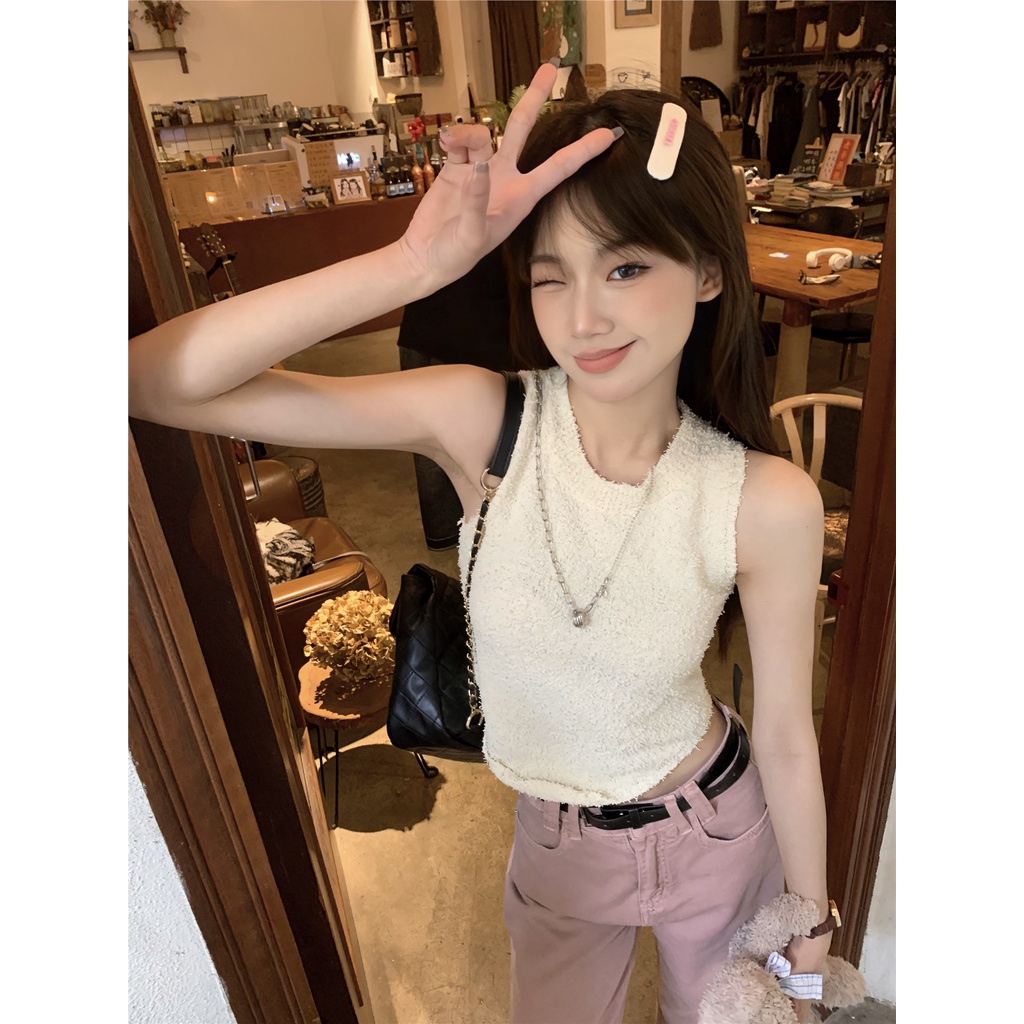 ✗▬cropped top sweet halter neck sleeveless slim fit summer bottoming shirt vest top women s suspenders anti-light and thin design sense #COD