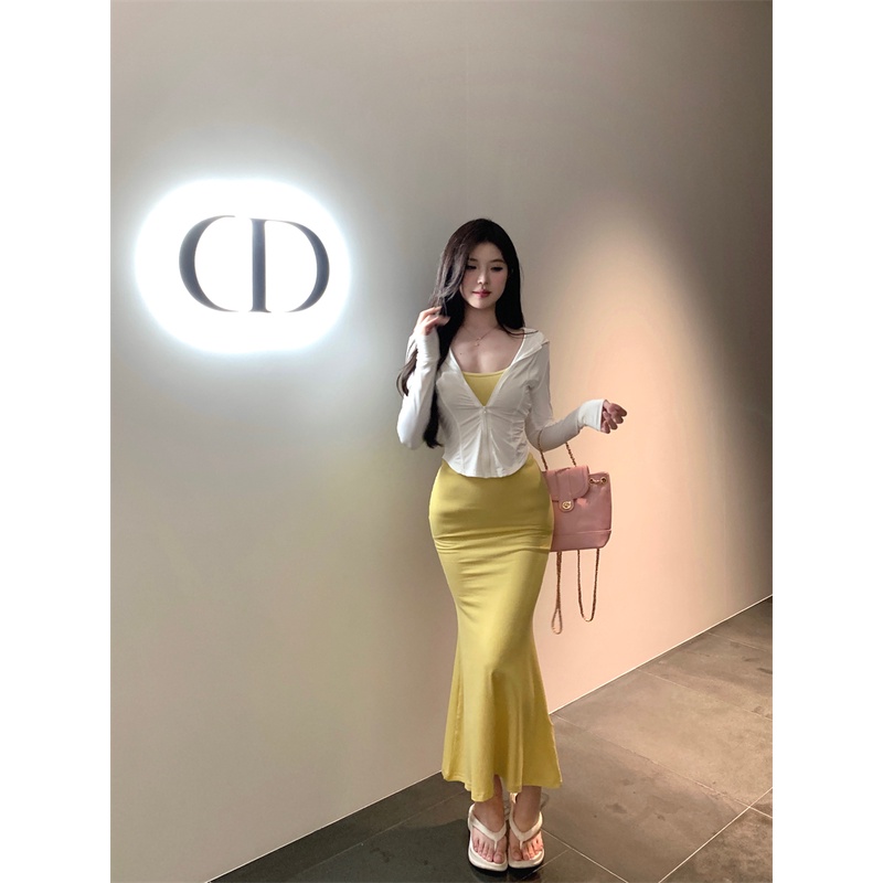 ◊✠❃cropped top ceruk ritsleting berkerudung lengan panjang tabir surya cardigan suit top summer suspender dress bag hip mermaid dress wanita #COD