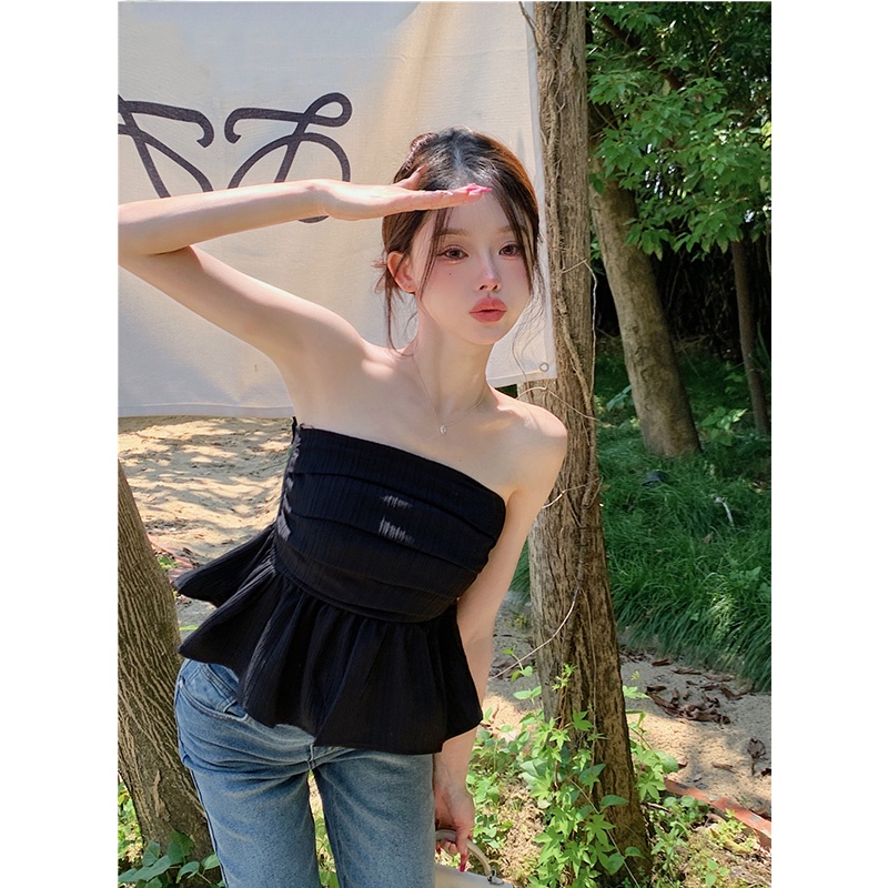 ┋✻Cropped top Kemeja kamisol gaya Korea untuk siswa di musim panas hot girl tube top terlihat tipis di dalam dan di luar memakai rompi pendek atas kemeja sifon wanita #COD