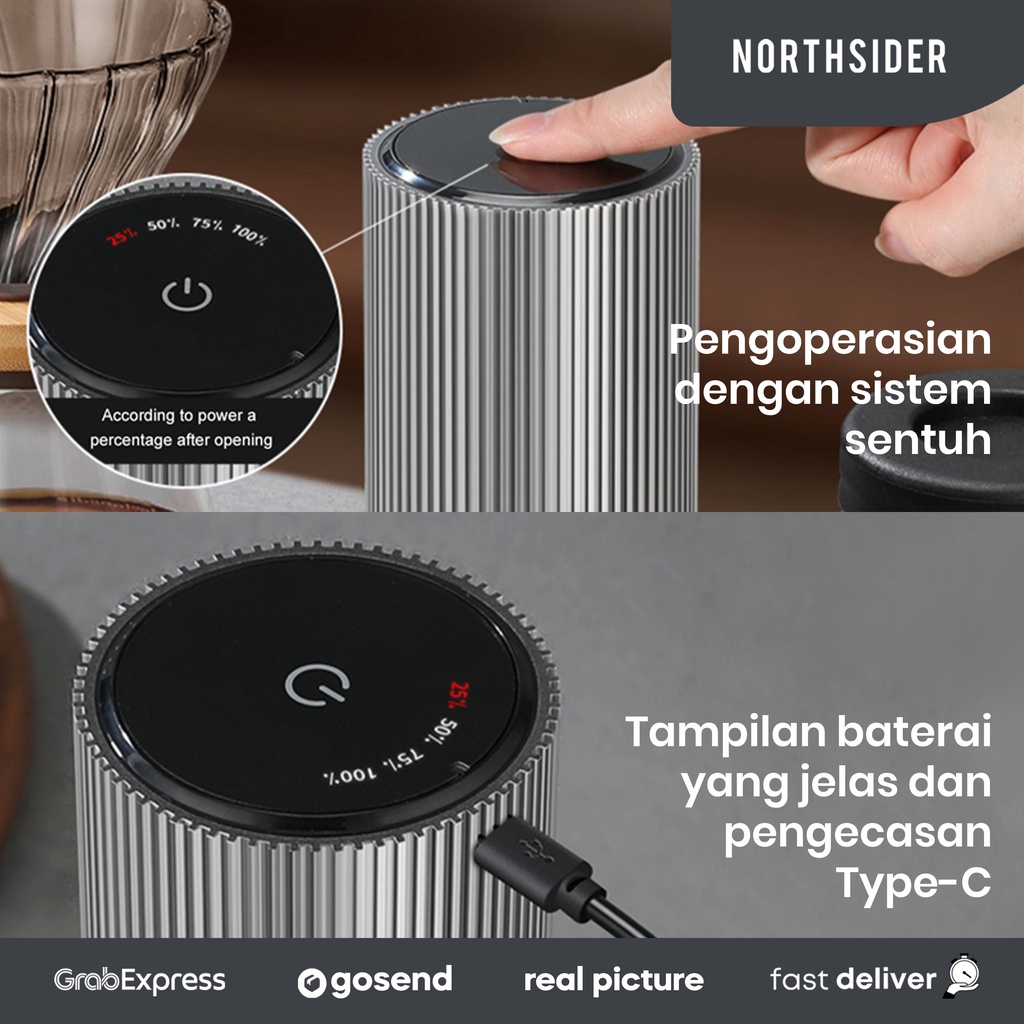 COFFEE GRINDER PENGGILING KOPI PORTABLE ELEKTRIK USB TYPE-C - HB-987