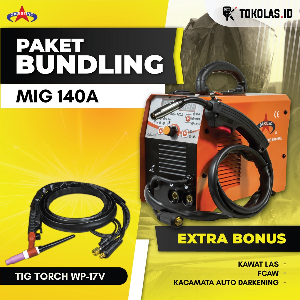 READY STOCK PAKET MESIN LAS / TRAVO LAS MIG 140 A DAESUNG BANYAK BONUS - MIG 140 A