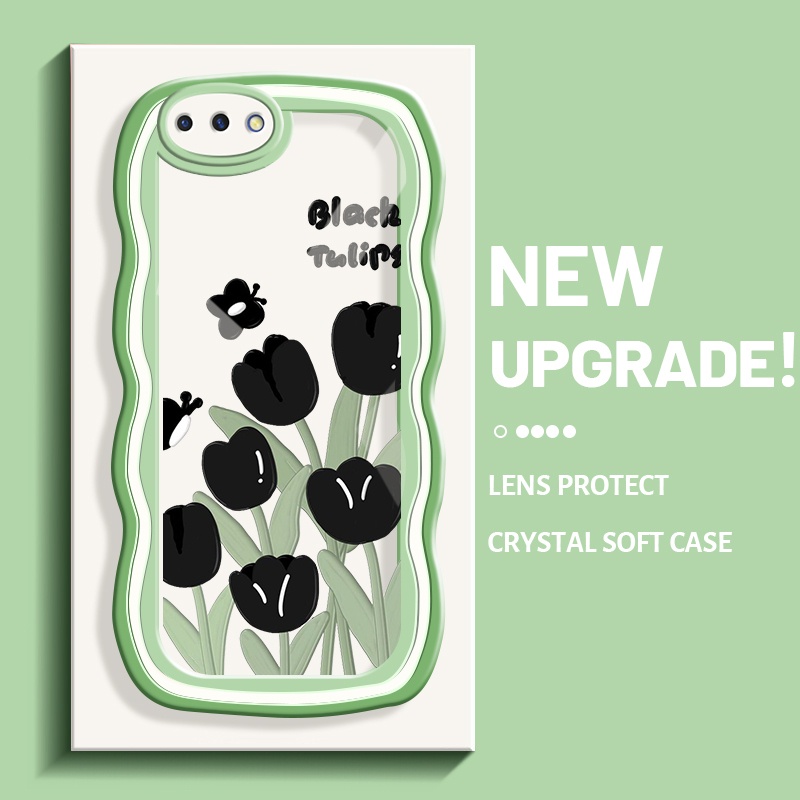 Casing Ponsel untuk OPPO A3s A12E A5 2018 Realme C1 Case pola hitam lembut bening pinggiran HP gelom