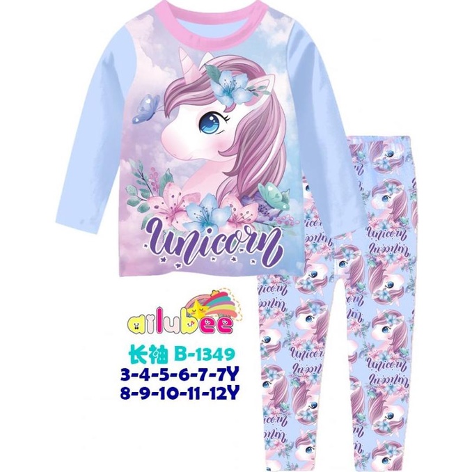 Piyama Unicorn Anak Perempuan 4 - 12 Tahun Baju Tidur Karakter AMJP017