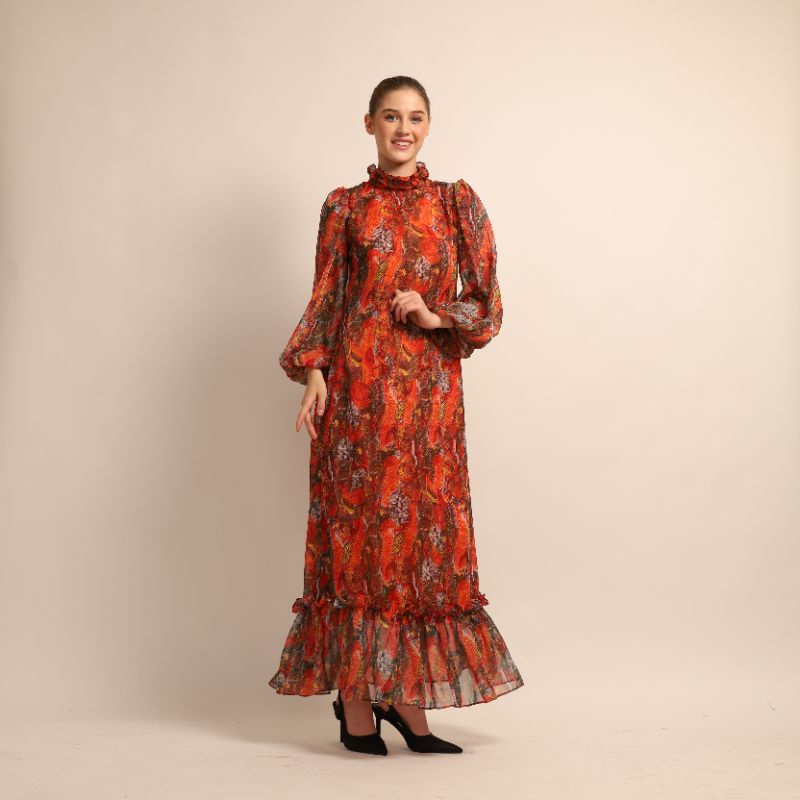 Rafika Dress/gamis sifon sutra/gamis motif