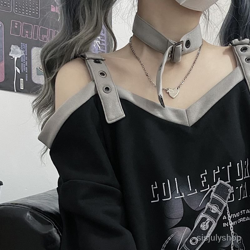 [✅BISA COD] #Sisjuly# Atasan Y2K Wanita / Kaus Kerah Cetak Tanpa Tali Kerah Longgar Wanita