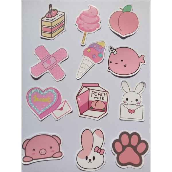 

50 PCS Stiker Kawaii, Variasi Pink