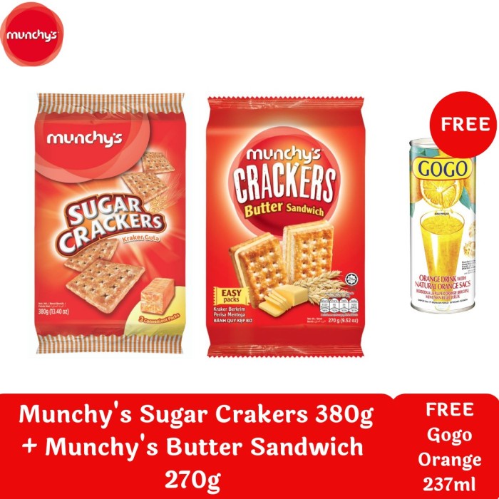 

Sugar Crackers 380gr + Butter sandwich 270gr Free Gogo Orange 237ml