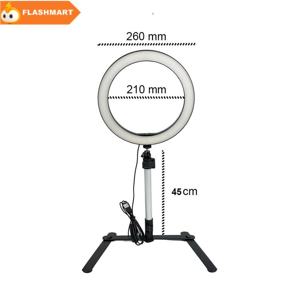 FLASHMART POFOKO LED Selfie Ring Light Dimmable Live Stream 10 Inch with Holder - 222B