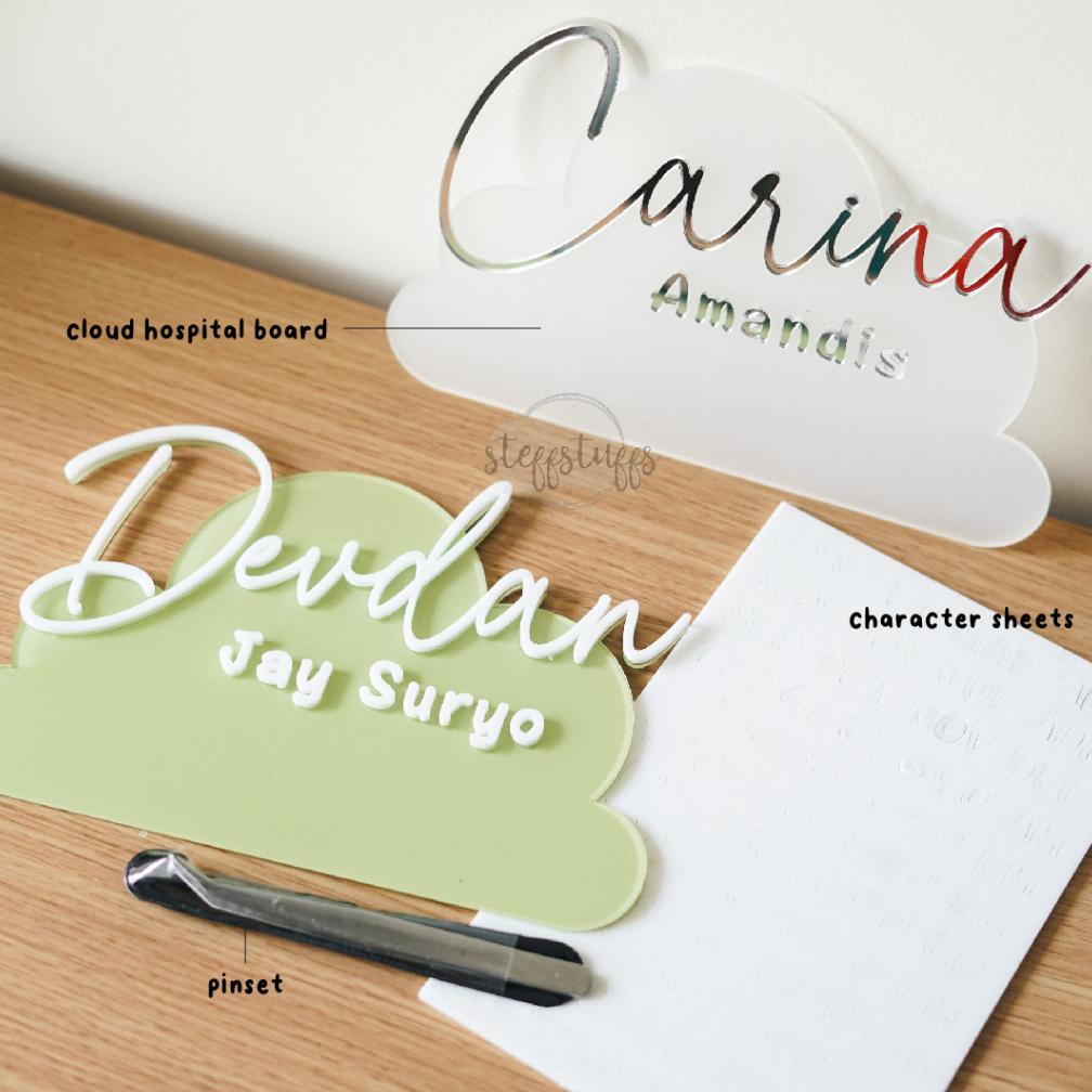 CLOUD HOSPITAL BOARD | Papan Nama Acrylic Bayi Baby Announcement Newborn Gift Akrilik