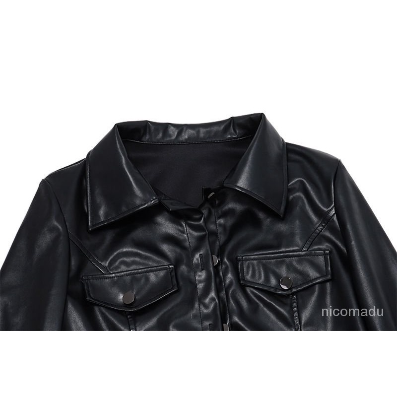 Jaket Kulit Sintetis Wanita Crop Kekinian Vegan PU Faux Synthetic Leather Korea/jaket crop import