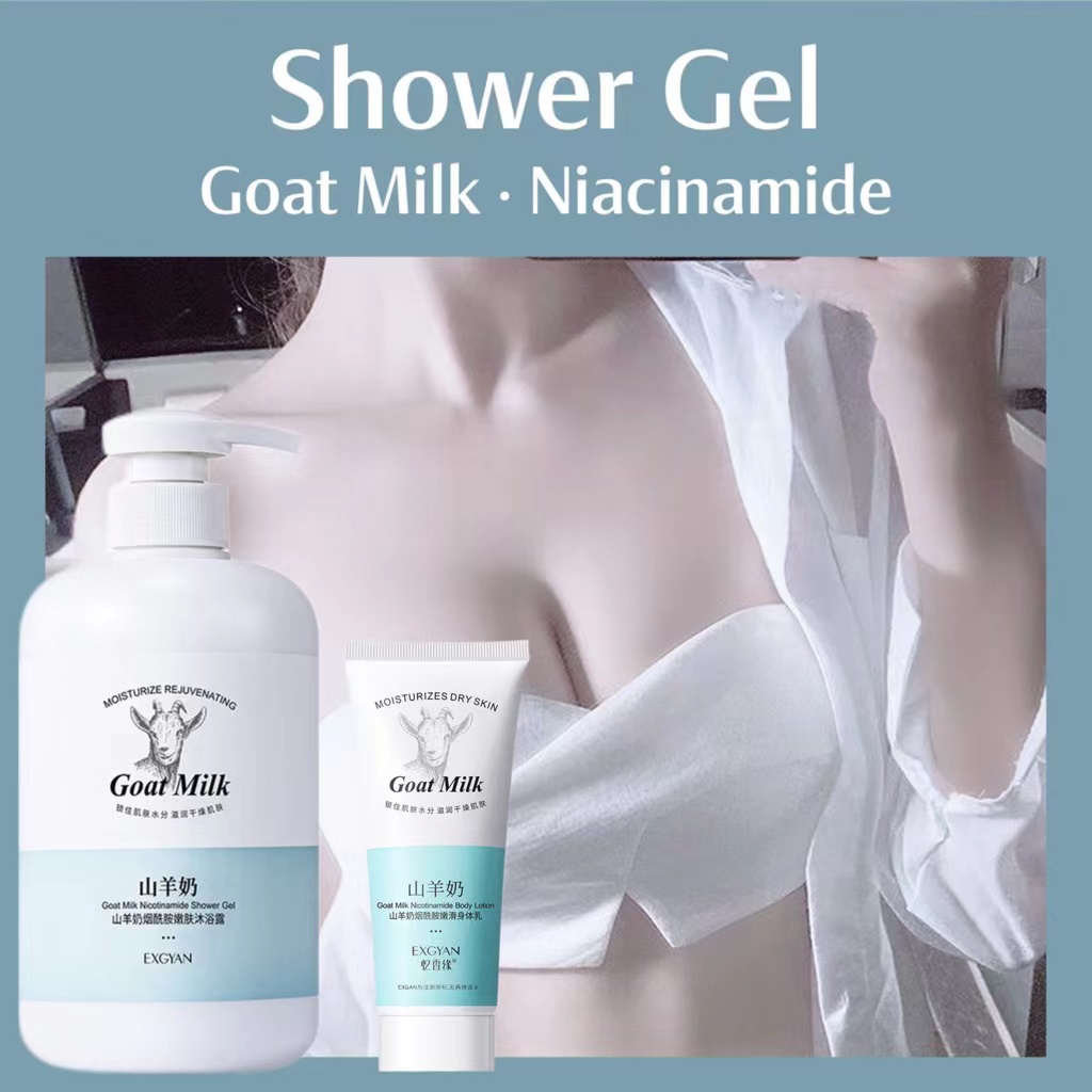 Pemutih badan Sabun badan pemutih Sabun cair 800ml Goat milk Niacinamide Lembut Body wash