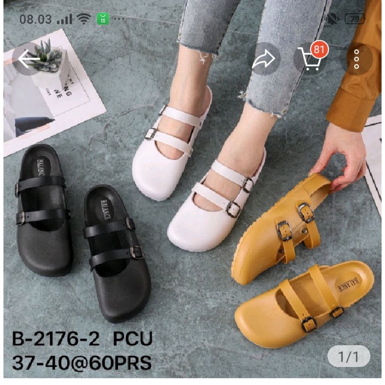 BALANCE Sandal Selop Wanita Bahan Jelly PVC Elastis Import Anti Slip Karet Halus Sendal Slop Tali Gesper 2176